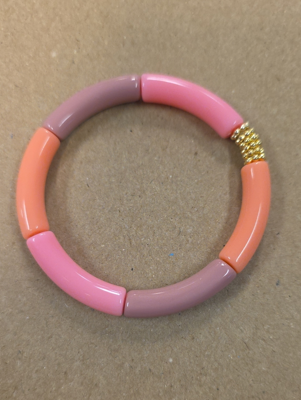 Multicolor Pink & Peach Resin Bead Stretch Bracelet